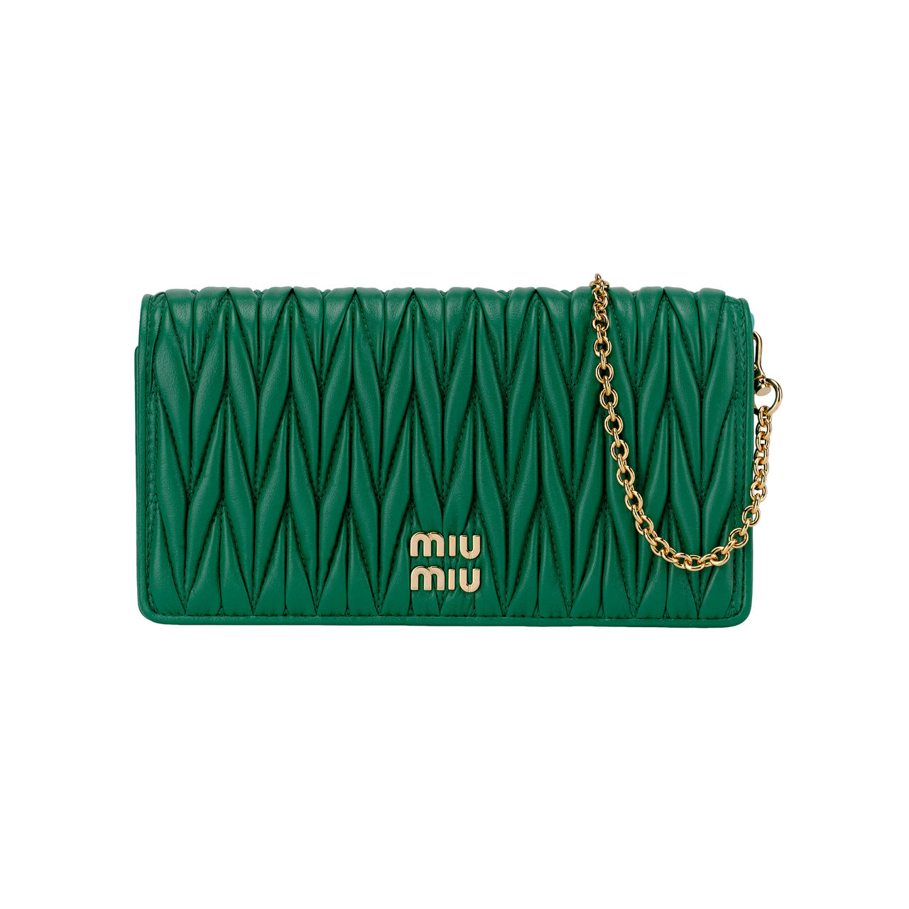 MIU MIU Matelassé Sheepskin One Shoulder Crossbody Cell Phone Pouch Women's Mango Color