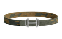 HERMES Leather Belts Men Gray Green/Dark Green Brown