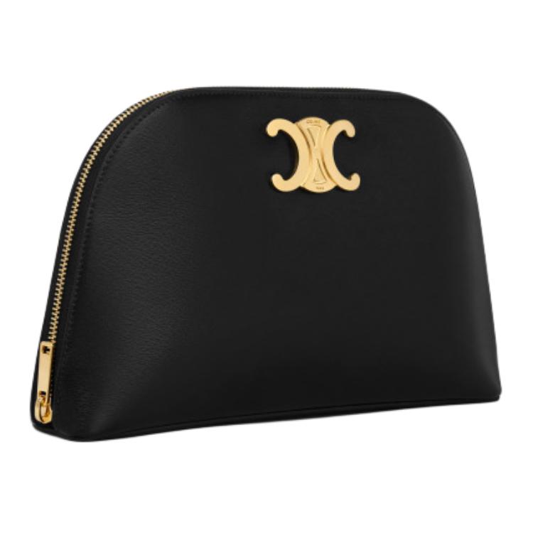 CELINE Triomphe Cow Leather Clutch Women's Black