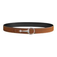 HERMES Palladium Plated Leather Belts Men's Black/Gold Width 3.2cm