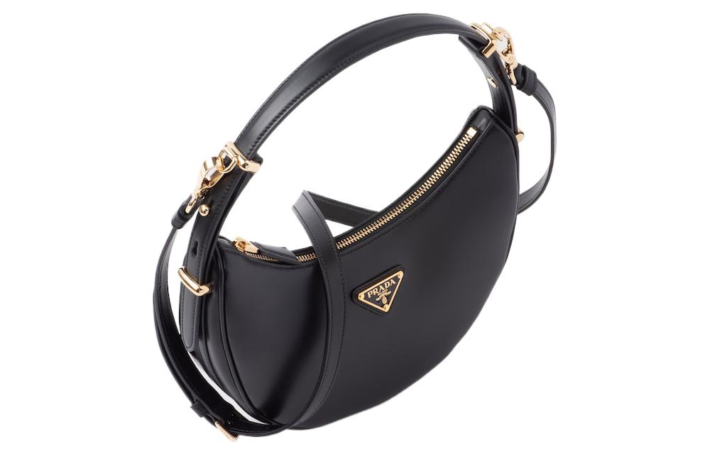 PRADA Arqué Leather Shoulder Bag Black