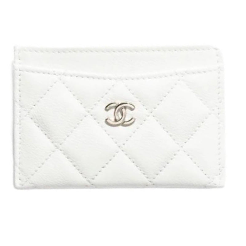 CHANEL Grained Cow Leather Card Holder Women's White