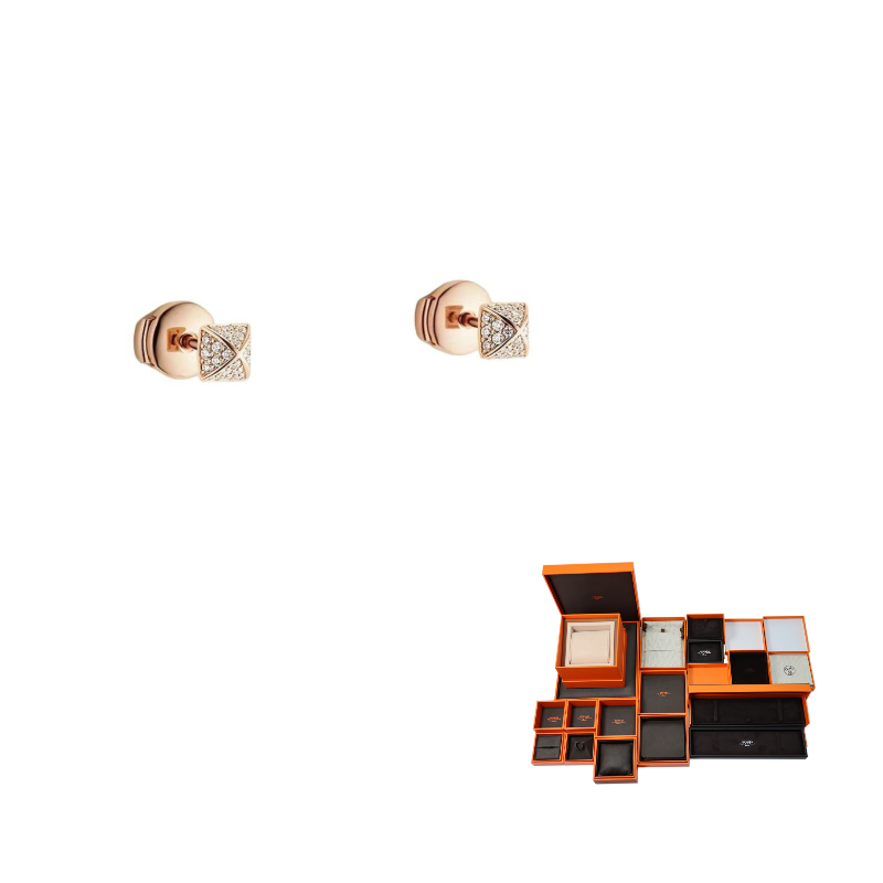 HERMES 18K Rose Gold Stud Earrings Women's Gold