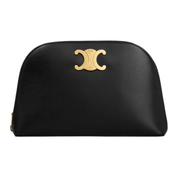 CELINE Triomphe Cow Leather Clutch Women's Black