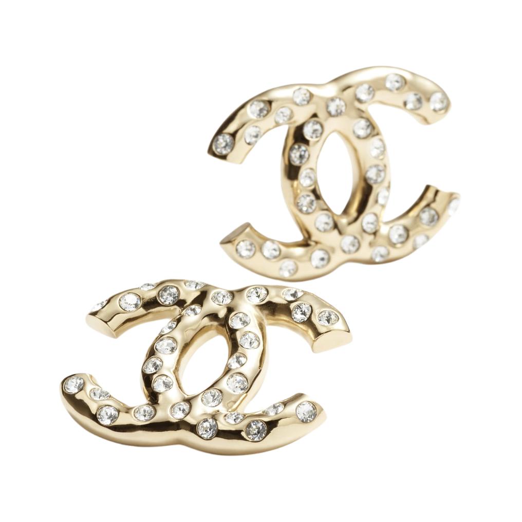 CHANEL Crystal Earrings Women's Gold