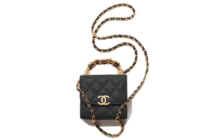 CHANEL 22K Autumn And Winter Litchi Cow Leather Handbag Women's Black