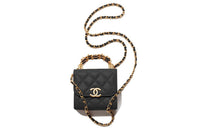 CHANEL 22K Autumn And Winter Litchi Cow Leather Handbag Women's Black