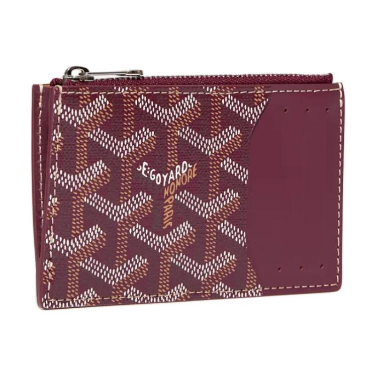 GOYARD Canvas With Calfskin Card Holder Regular Unisex Burgundy
