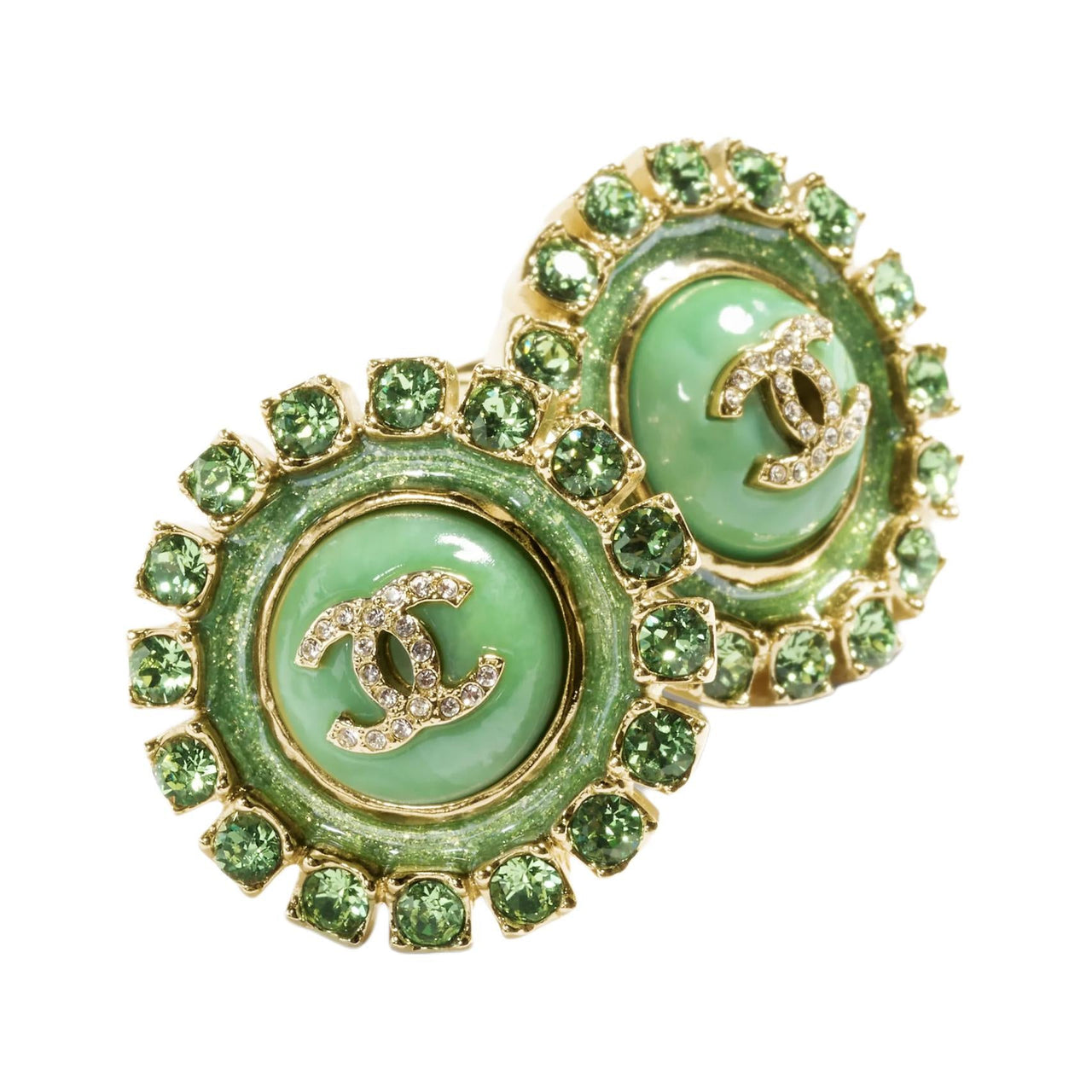CHANEL Metal Earrings Women's Green