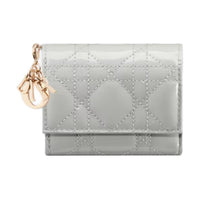 DIOR Wicker Pattern Patent Leather With Calfskin Wallet Women's Mist Gray