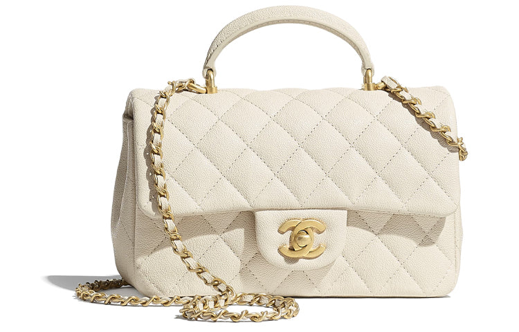 CHANEL Classic Flap CF Calfskin & Metal Crossbody One Shoulder Handbag Women's Beige