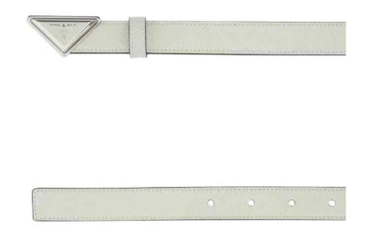 PRADA Brand Logo Solid Color Leather Belts Unisex White Width  2CM