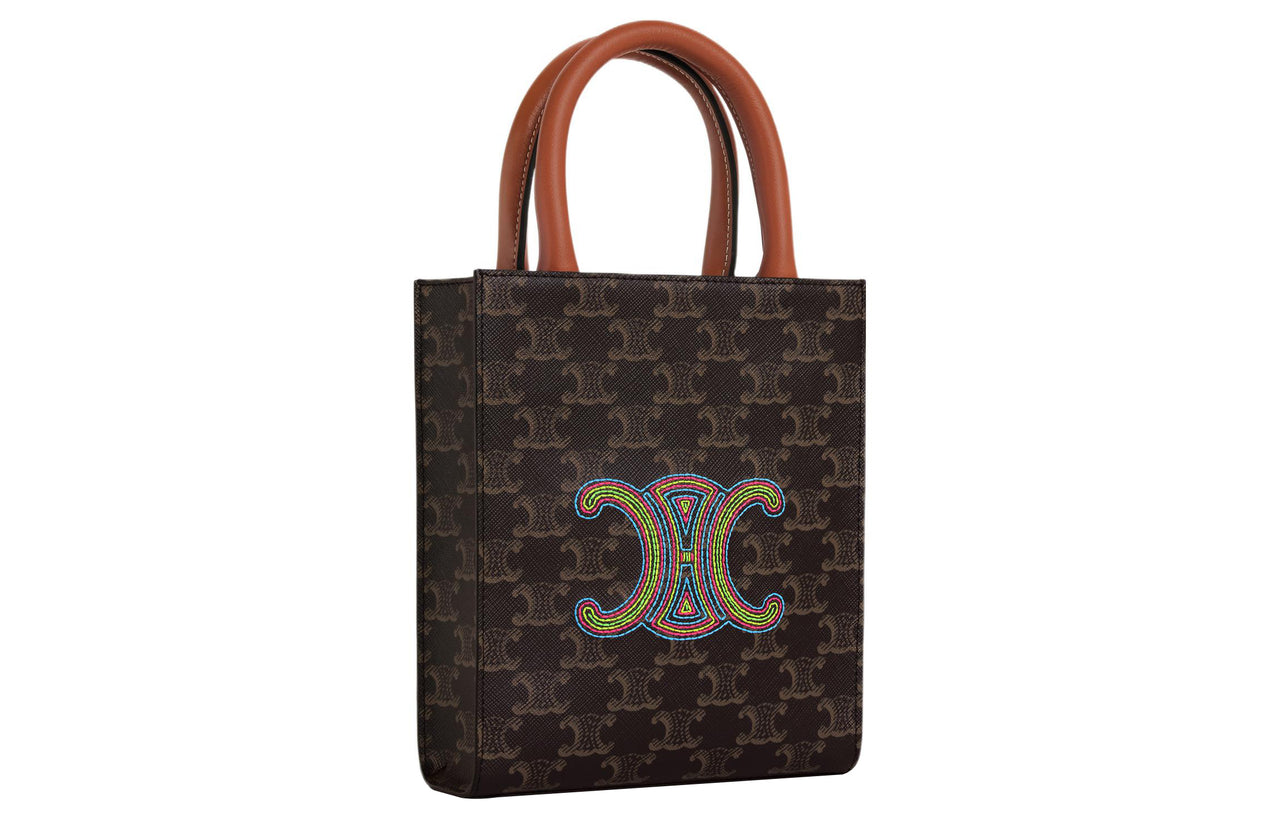 CELINE Triomphe Canvas With Calfskin Tote Bag, Shopping Bag, Shoulder Bag, Handbag Mini Women's Brown