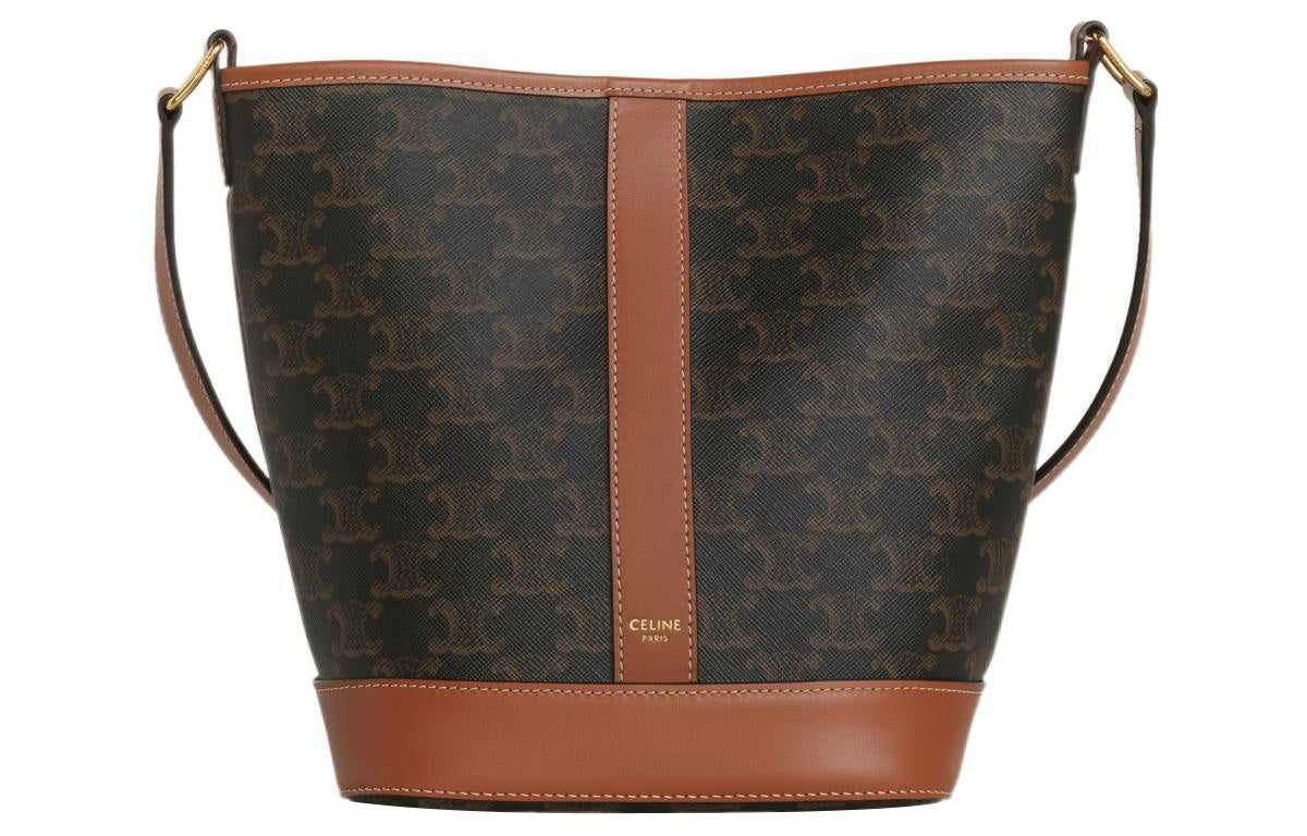 CELINE Triomphe Artificial Leather With Cow Leather Bucket Bag, Shoulder Bag, Crossbody Bag Trumpets Women's Tawny