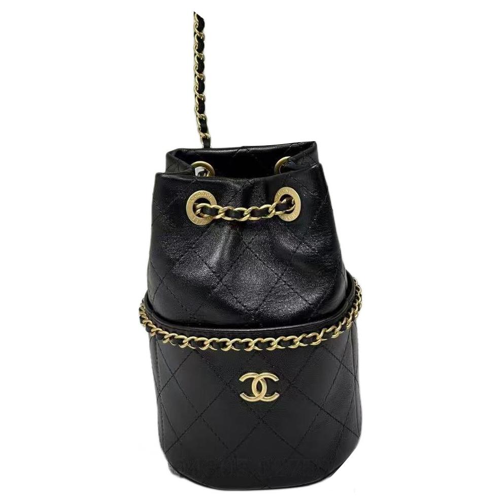 CHANEL Leather Bucket Bags Crossbody Bag Shoulder Bag Women's Black