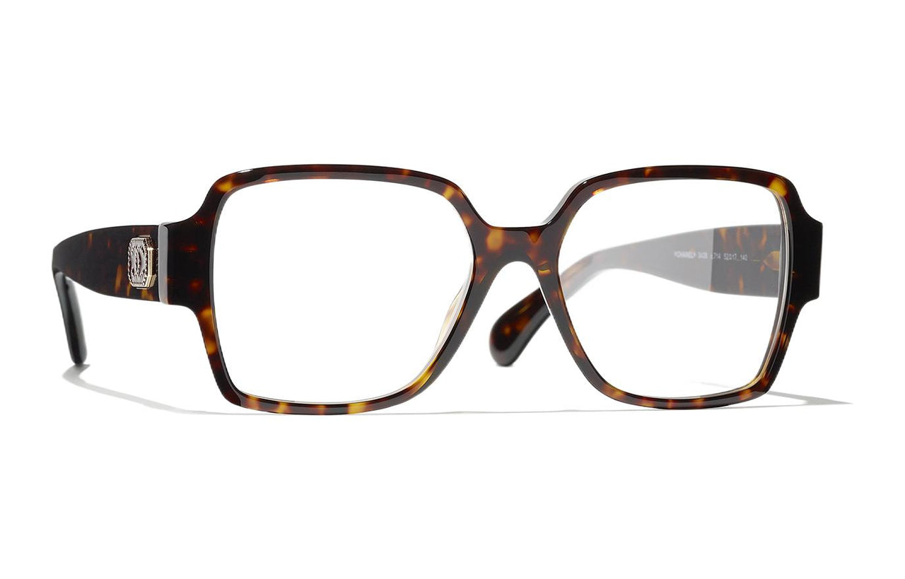 CHANEL Plate Frame Square Eyeglass Frame Women's Brown
