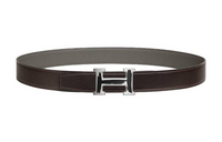 HERMES Logo Identification Leather Belts Men's Black Width: 3.2CM