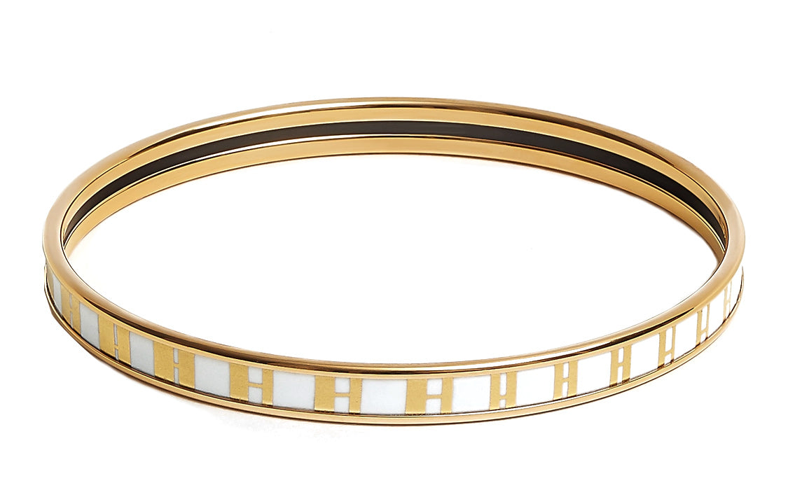 HERMES Enamel Bangles Women's Gold/White