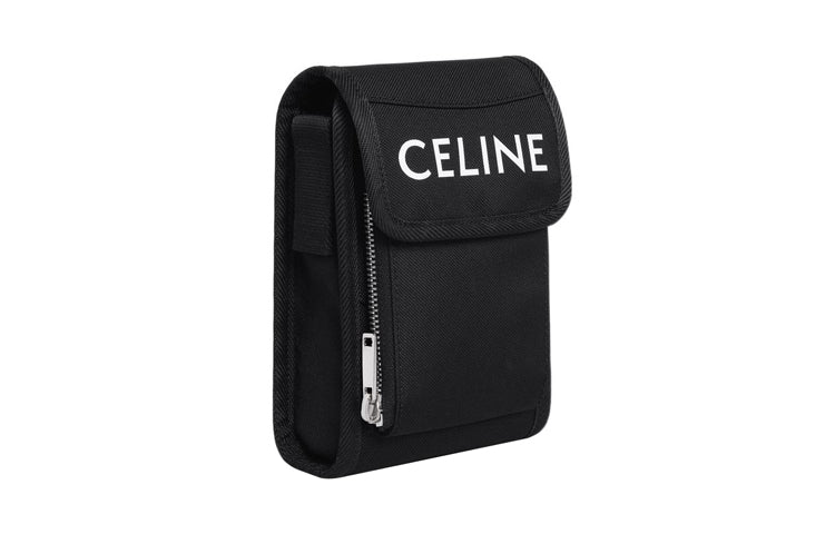 CELINE Fabric One Shoulder Crossbody Cell Phone Pouch Men's Black