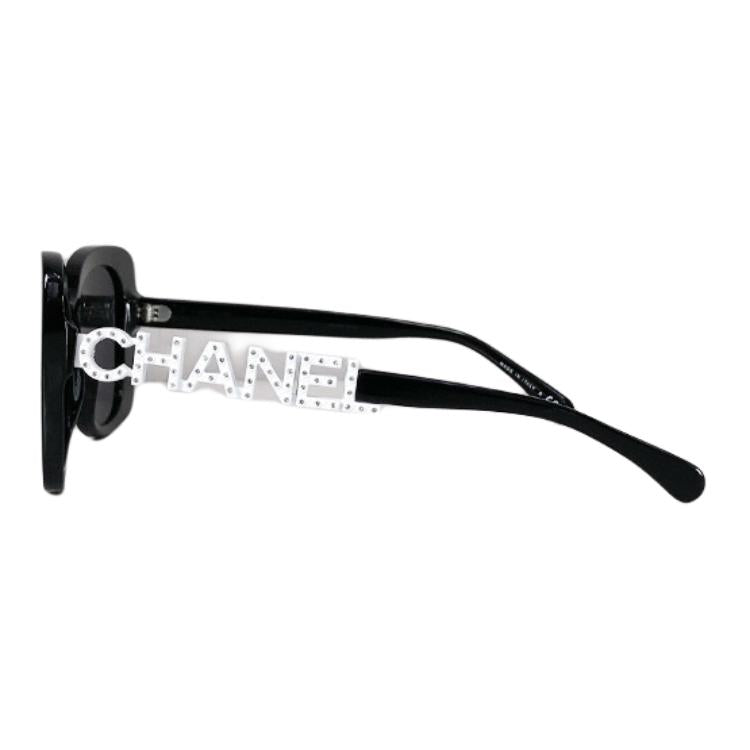 CHANEL Acetate Irregular Shape Sunglasses Women's Black