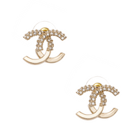 CHANEL Crystal & Gold Metal Strass Stud Earrings AB9451