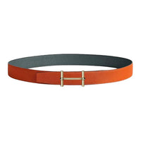 HERMES Calfskin Leather Belts Men's Orange/Blue Width: 3.2CM