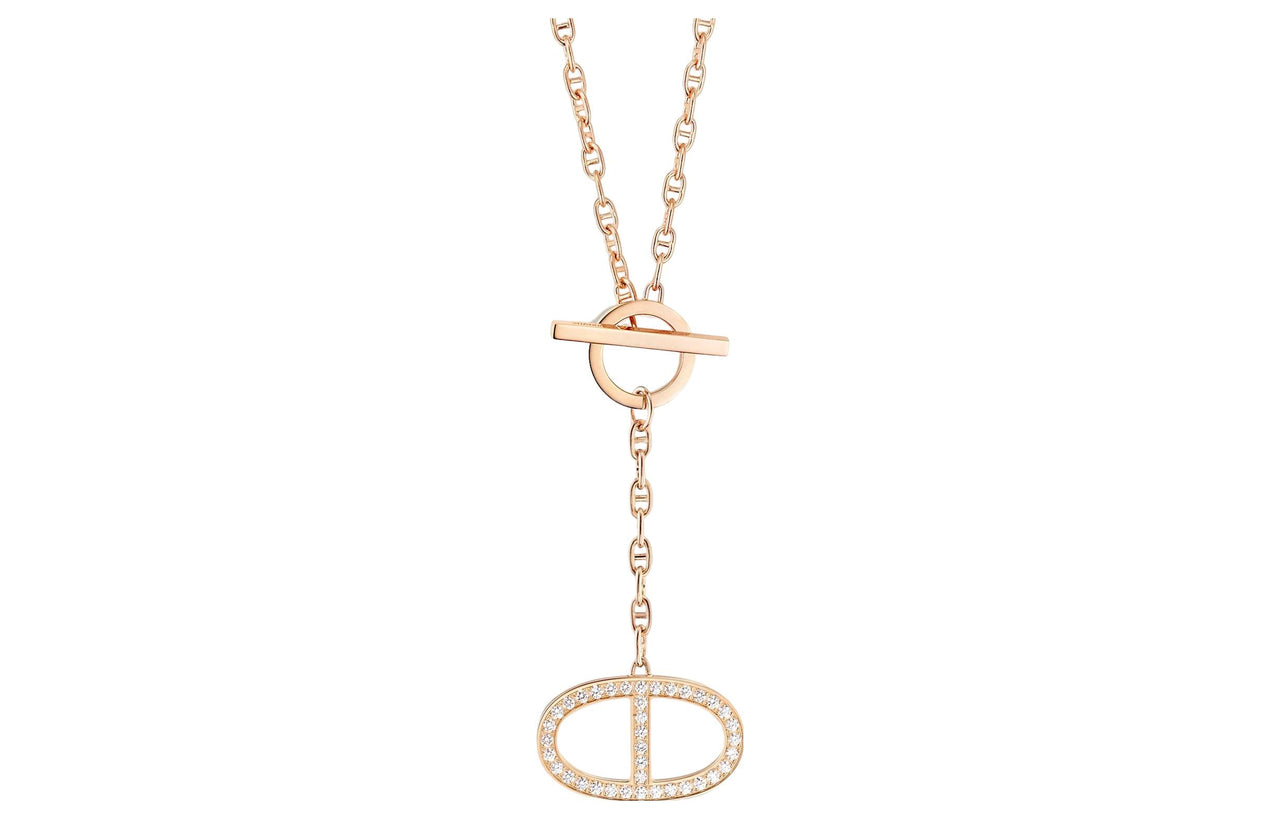 HERMES 2022 18K Rose Gold Chaine D'Ancre Diamond Necklace
