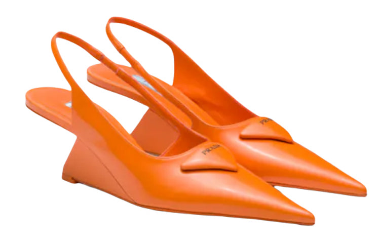 PRADA Women's Brushed Leather Slingback Pumps 'Orange'