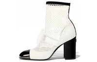 CHANEL Ankle Boots 9cm Women's White Black