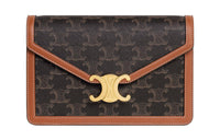 CELINE Triomphe Fabric With Calfskin Trim Shoulder Bag, Crossbody Bag, Wallet Mini Women's Tan