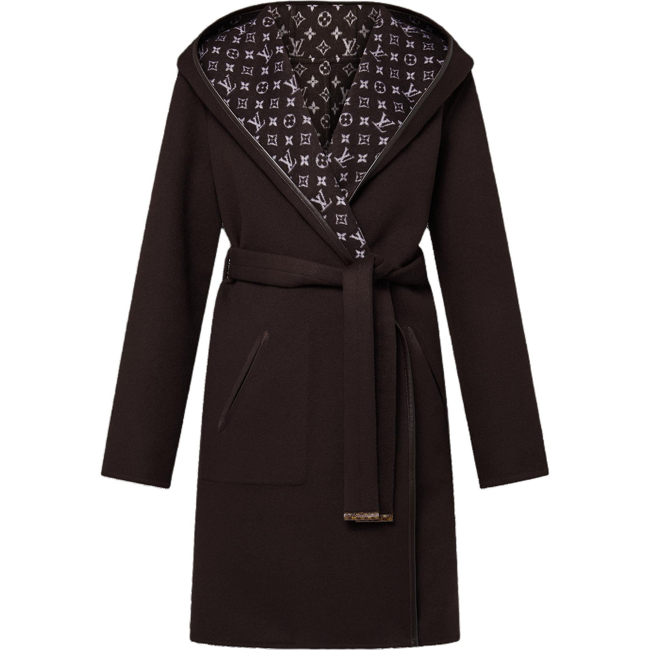 LOUIS VUITTON Reversible Signature Hooded Wrap Coat