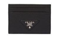 PRADA Leather Card Holder Women's Black
