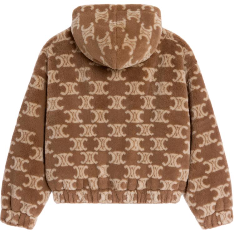 CELINE Hooded Jacket In Triomphe Wool And Fur