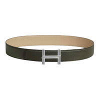 HERMES Stainless Steel Leather Belts Men's Green 3.8CM