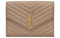 SAINT LAURENT CASSANDRE Lambskin Clutch Women's Dusty Gray
