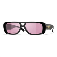 CHANEL Acetate Rhinestone Aviator Sunglasses Unisex Black