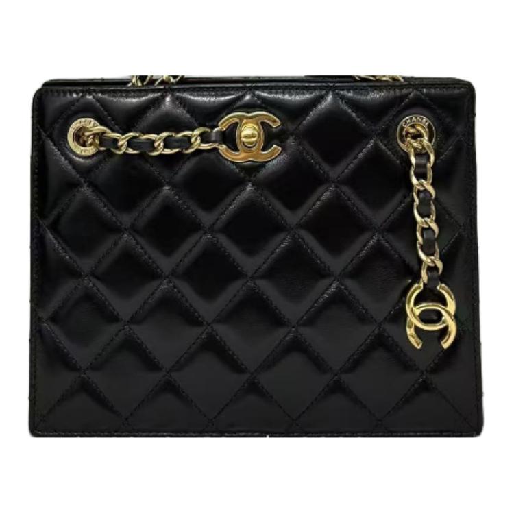 CHANEL Shiny Lambskin Crossbody Bag Shoulder Bag Small Size Women's Black
