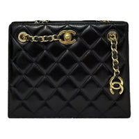 CHANEL Shiny Lambskin Crossbody Bag Shoulder Bag Small Size Women's Black