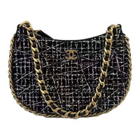 CHANEL Tweed Hobo Bag Handbag Shoulder Bag Women's Black White