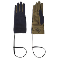 Loro Piana Wool Polyester Polyurethane Elastane Knit Gloves Women's Marine Blue/Forest Green