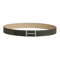 HERMES Calfskin Leather Belts Men's Gray Green Width: 3.2CM
