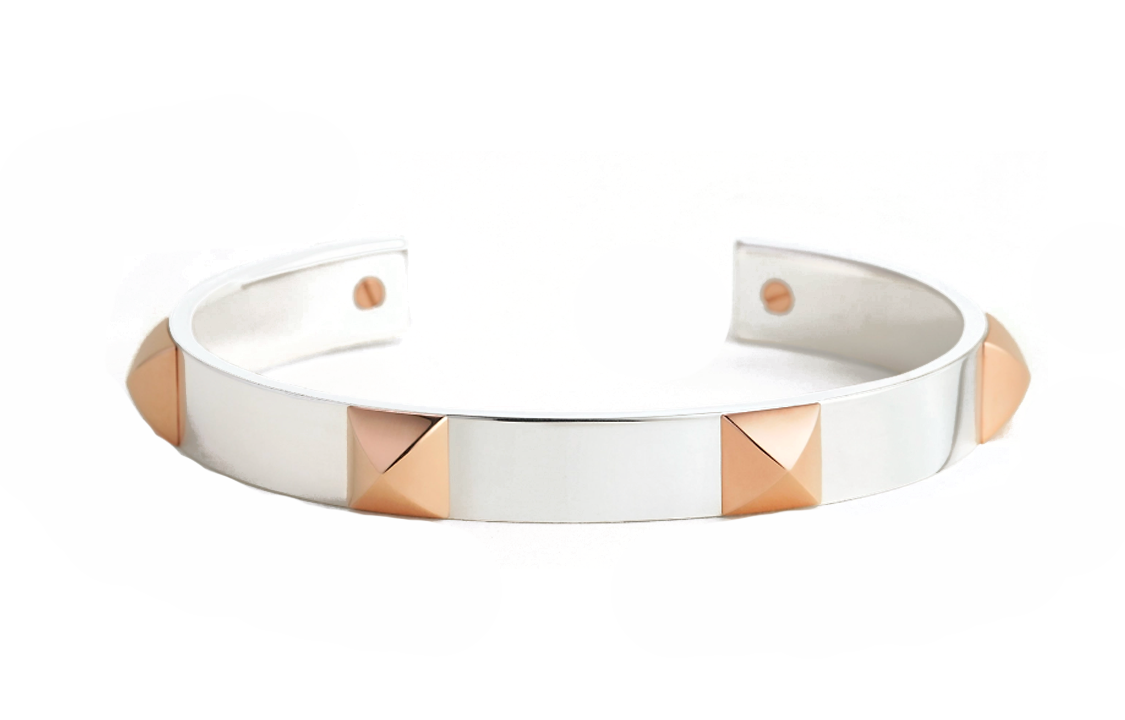 HERMES 925 Sterling Silver With 18K Rose Gold Bangles Women's White