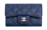 CHANEL Grained Calfskin Coin Purse Wallets Card Holders Women's Marine Blue