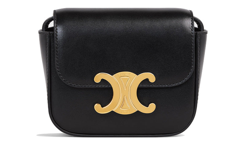 CELINE Triomphe Arc De Triomphe Shiny Cow Leather Shoulder Bag Crossbody Bag Mini Women's Black Gold