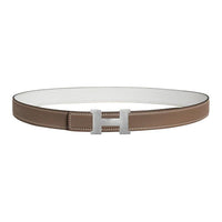 HERMES Calfskin Leather Belts Women's Taupe/White Width 2.4CM