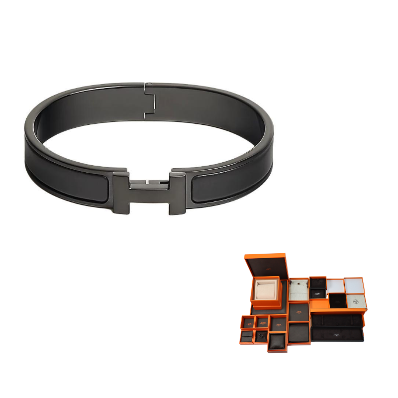 HERMES Enamel Bangles Unisex Black