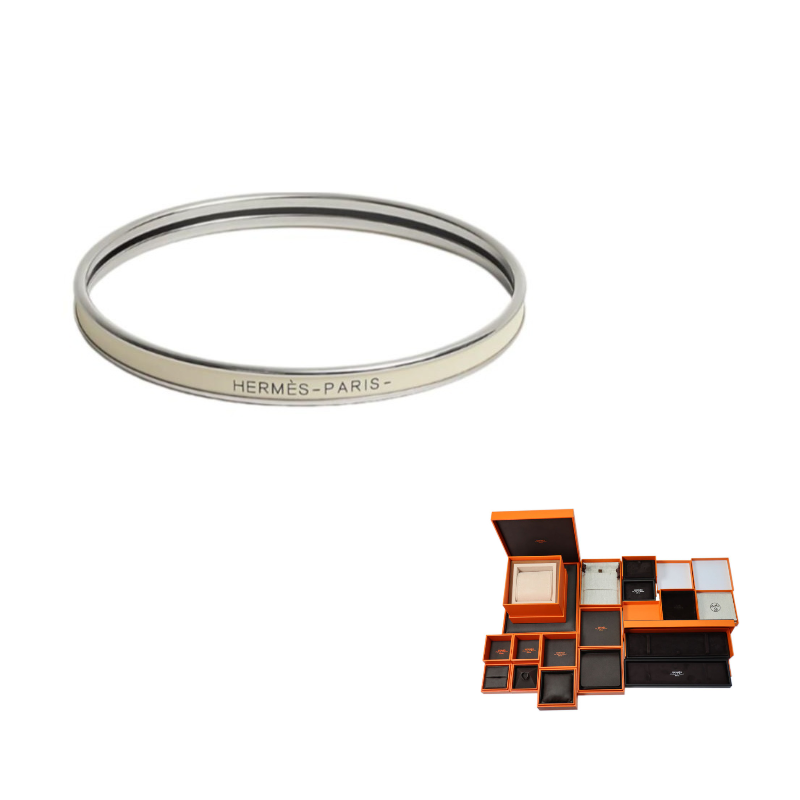 HERMES Enamel Bangles Unisex Silver