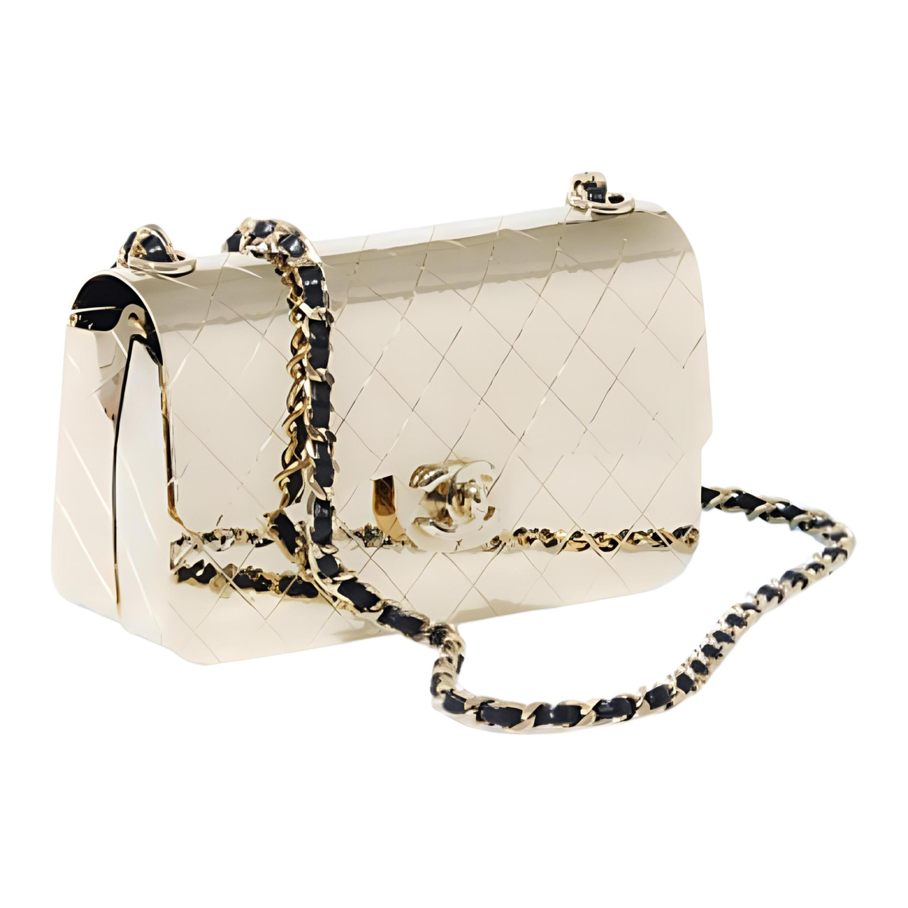 CHANEL Metal Box Bag, Evening Bag, Metal Bag, Crossbody Bag, Shoulder Bag Small Size Women's Solid Gold