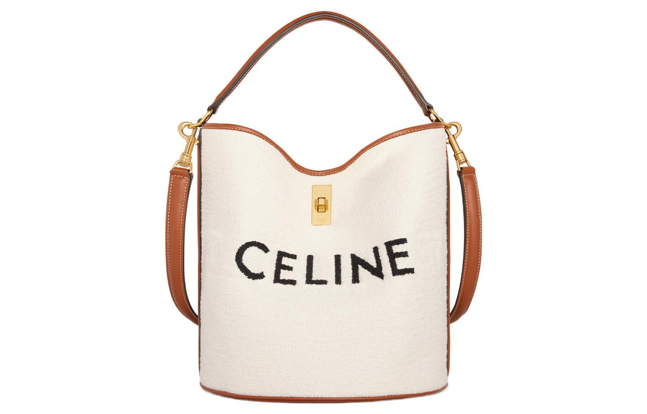 CELINE 16 Jacquard Fabric With Cow Leather Shoulder Bag, Crossbody Bag, Handbag Regular Women's Natural/Tan