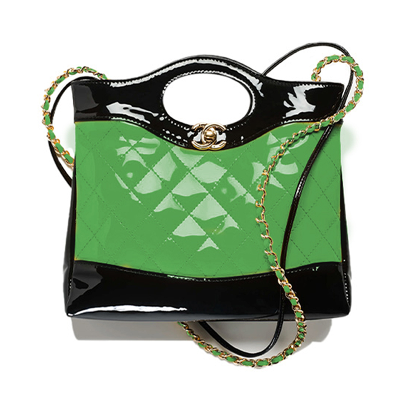 CHANEL Calfskin Patent Leather Shoulder Bag Crossbody Bag Handbag Mini Women's Green/Black
